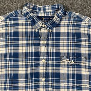 Ralph Lauren Indigo Oxford Plaid Short Sleeve Button Shirt Mens 2XL Pocket